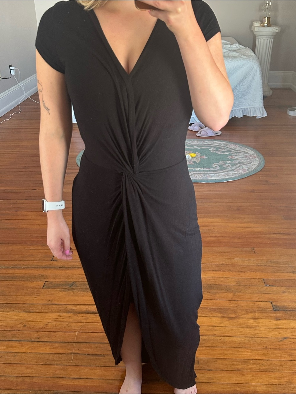 Rolla Coster Black Twist-Knot V-Neck Midi Dress